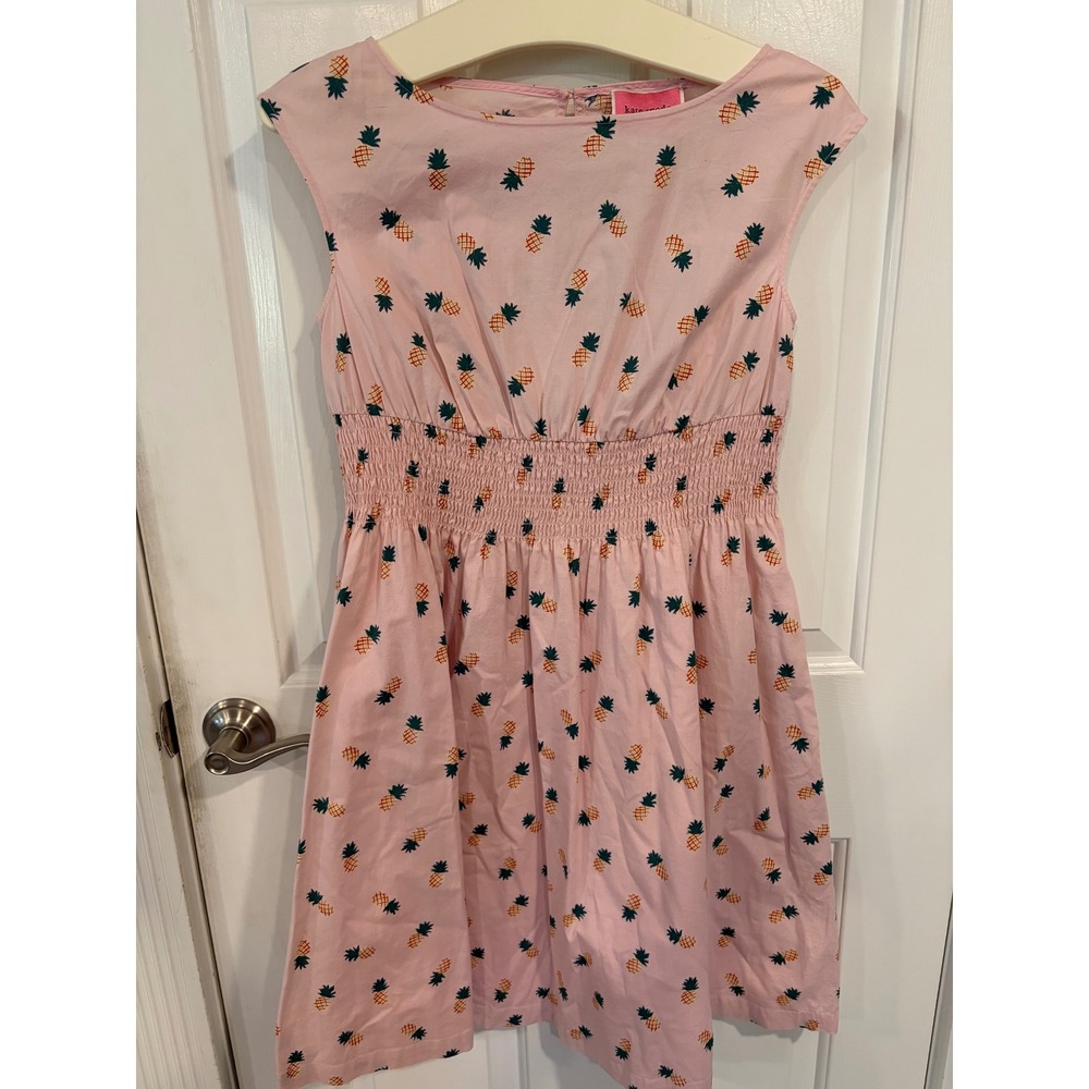 Kate Spade NY Size XS Blaire Pink Pineapple Dress Smocked Waist Cap Sleeve EUC